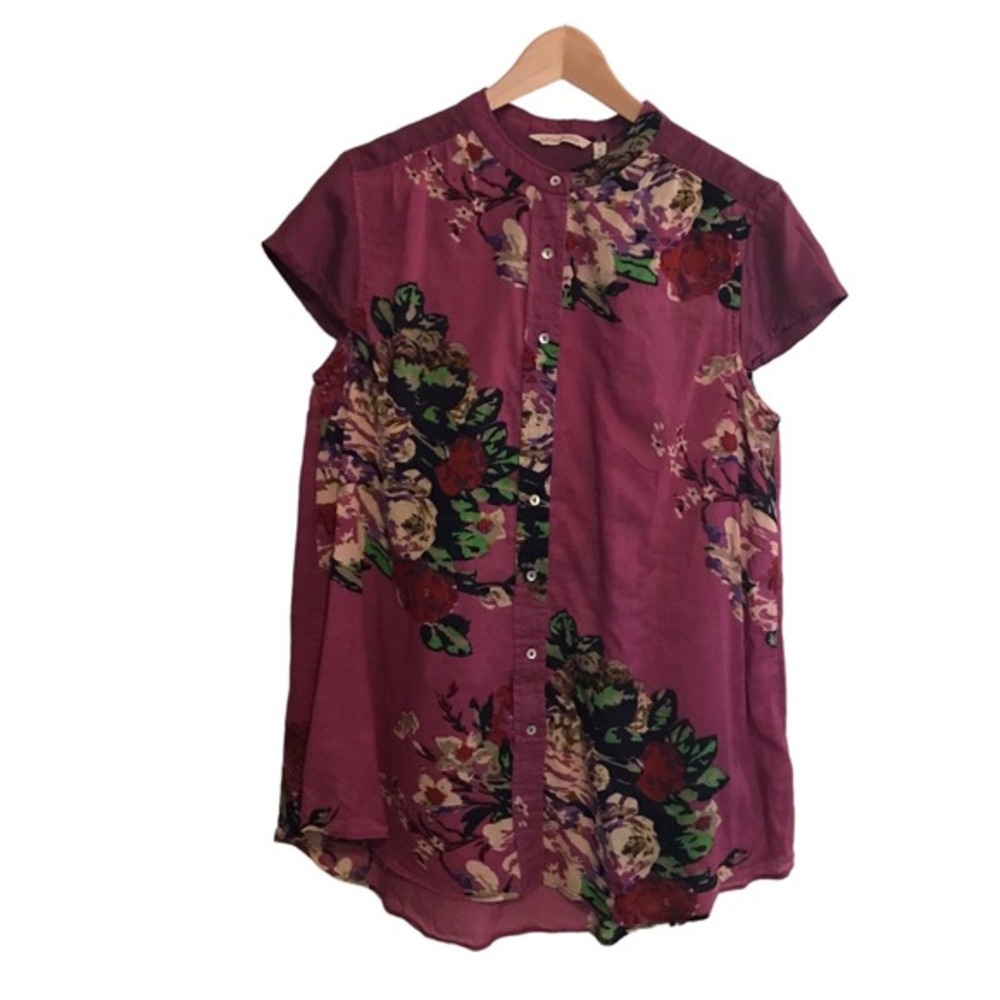 Soft Surroundings Medium Cotton Silk Floral Bouquet Of‎ Roses Top Cottagecore